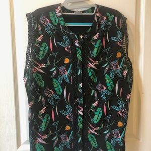 A New Day button-front tropical print black tank